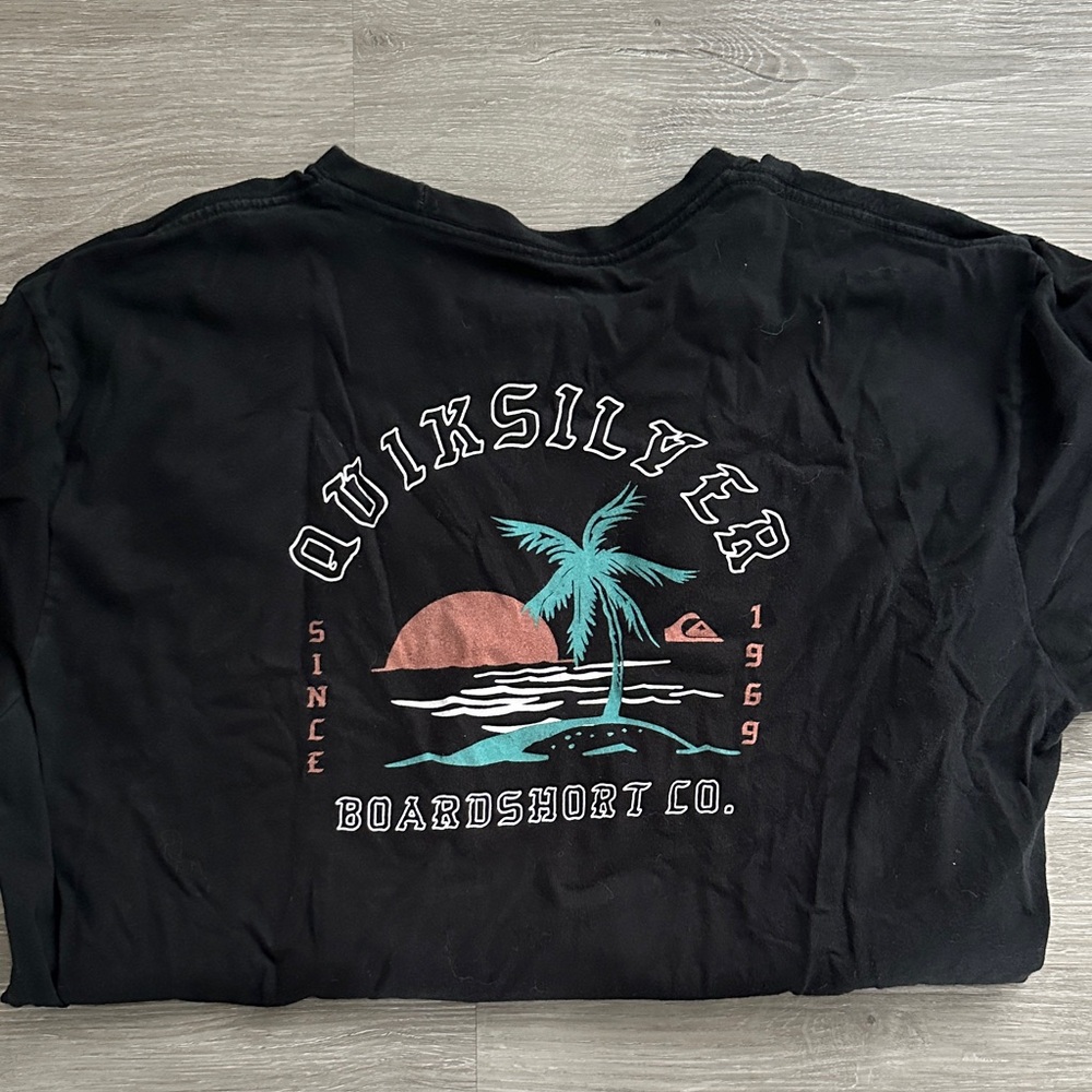 Quiksilver Black Tee with Tropical Graphic